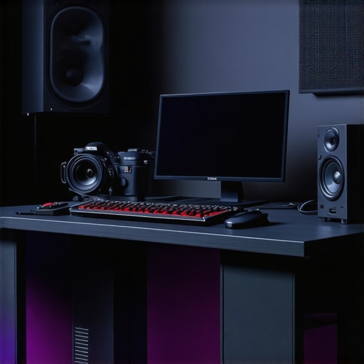 Advanced Creator Studio Setup 2024 Modern content creator studio with premium equipment and acoustic treatment