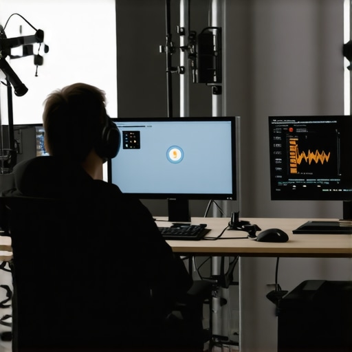 Modern content creator working in a high-tech studio with AI lighting and modular rigs