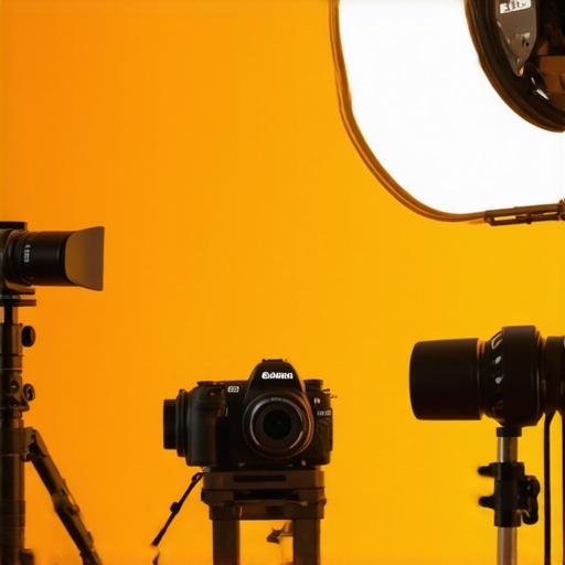 Modern Content Creation Studio Studio setup with lighting, camera, and microphone for content creation