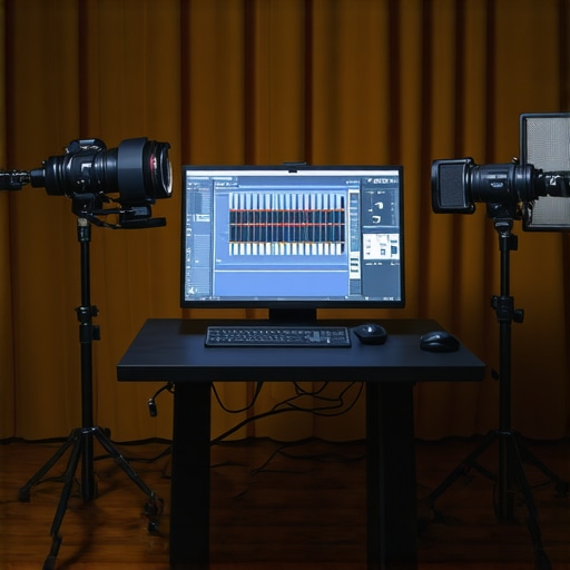 Modern Content Creator Studio Setup 2024 A professional content creator studio with top camera and microphone gear
