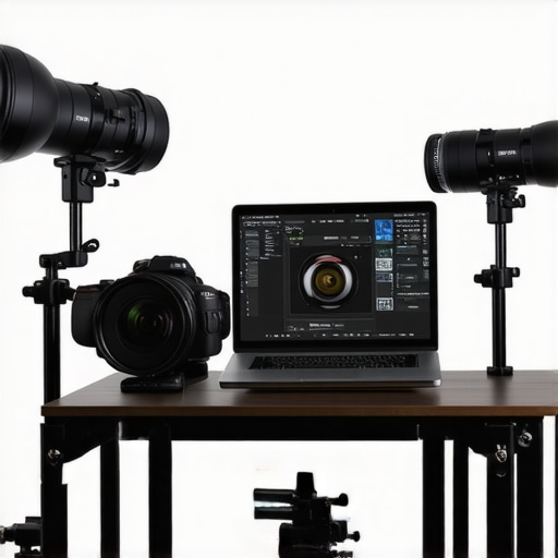 Smart Creator Studio Setup 2024 High-tech studio with smart lighting and adjustable rigs for content creation