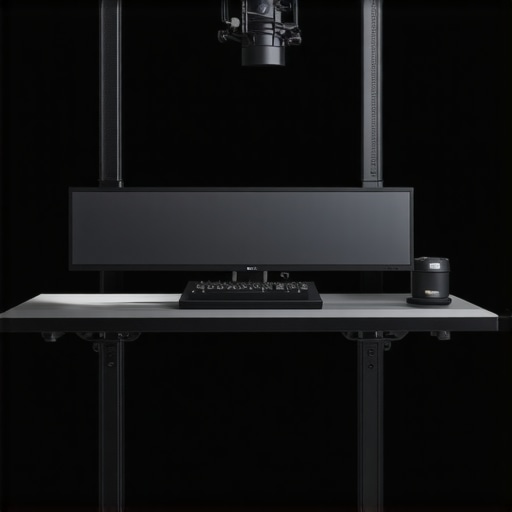 Close-up of creator rig with modular parts and LED light panels in a studio environment.