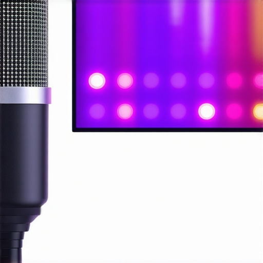 Close-up of a professional USB microphone and LED lighting panel for content creators.