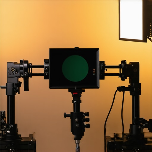 Studio creator rig with adjustable arms and LED lights in a professional content creation environment