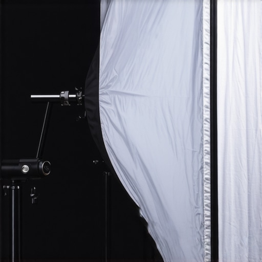 Close-up of a professional LED studio light with softbox and adjustable mounting arm