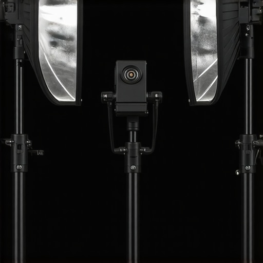 Studio lighting rig with adjustable arms and sturdy build in a professional setting.