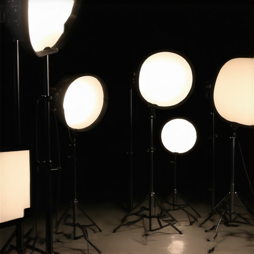 Professional studio lighting setup with adjustable rigs and LED panels