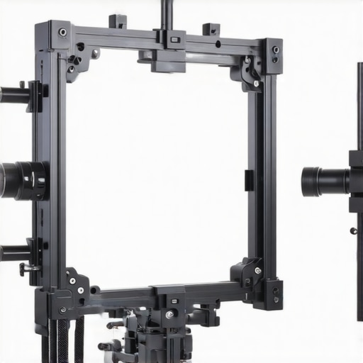 Close-up of a durable aluminum studio rig showing modular joints and sturdy frame