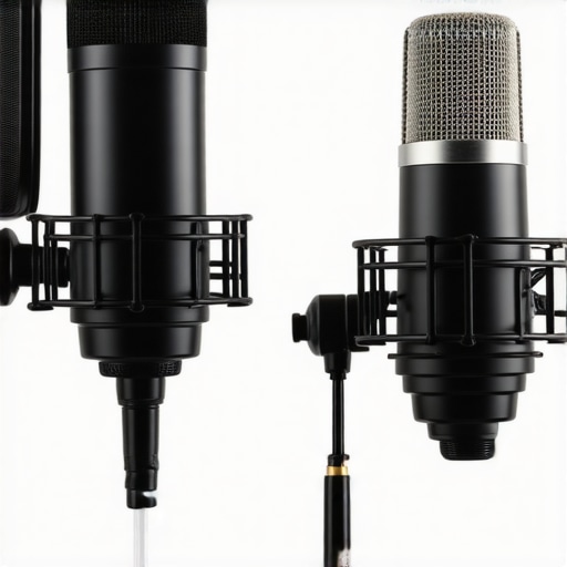 Microphones and LED lighting kits in a content creation studio