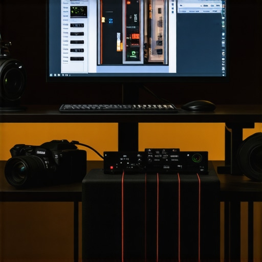 Studio creator rig with lighting, camera, and microphone