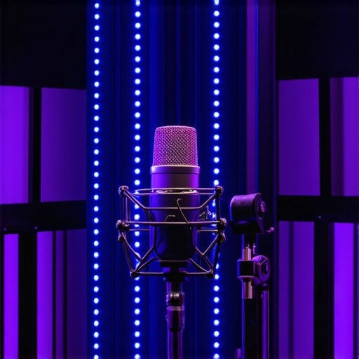 Studio with microphones and lighting kit for content creation