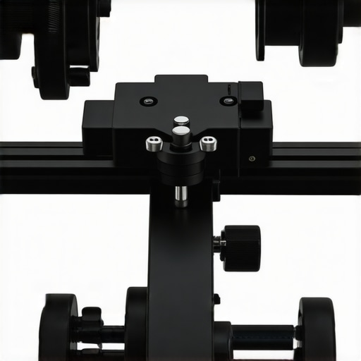 Close-up of a sleek, aluminum modular creator rig with adjustable arms.