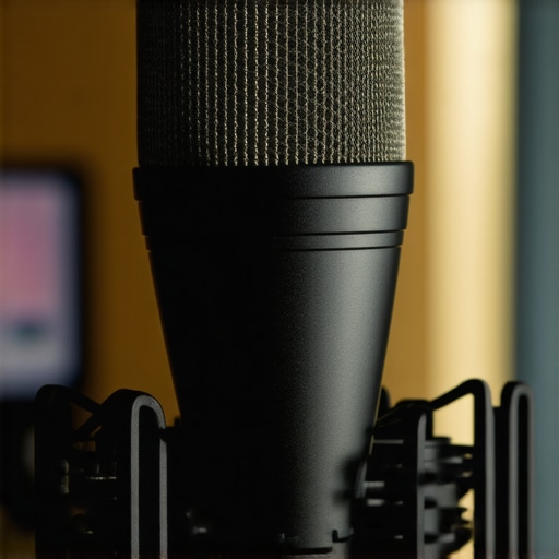 Close-up of a high-quality microphone featuring manual gain control and sturdy construction