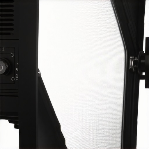 Close-up of a high-quality LED studio light highlighting build materials and user interface.