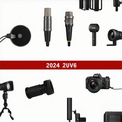 Comparison chart featuring top studio microphones, lighting kits, and cameras for creators