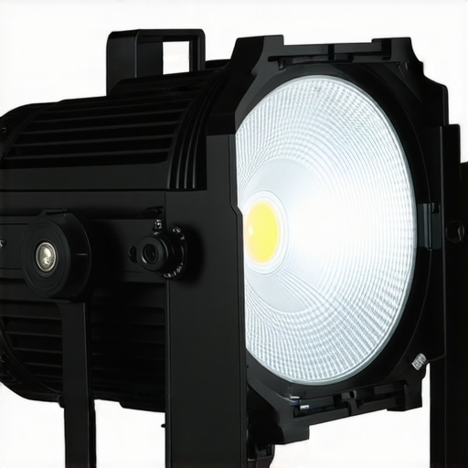 Close-up of COB LED Studio Light Build Detailed view of the sturdy construction and control panel of a fanless COB studio light.