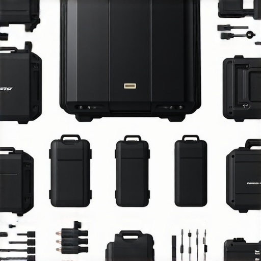 Image showing a rugged outdoor studio setup with modular gear and large batteries in nature.