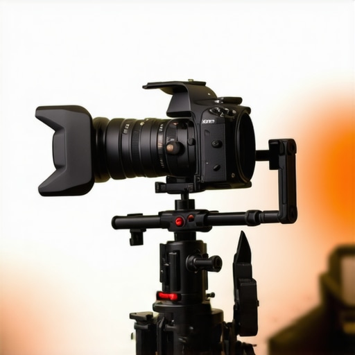 A detailed image of a professional modular camera rig with various adjustable arms and components.
