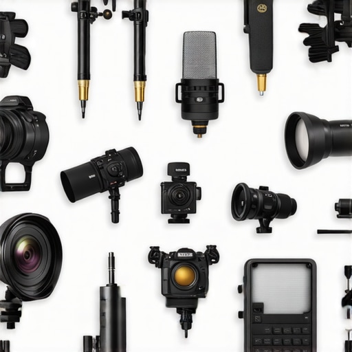 A visual comparison chart of studio gear including cameras, microphones, and lighting kits