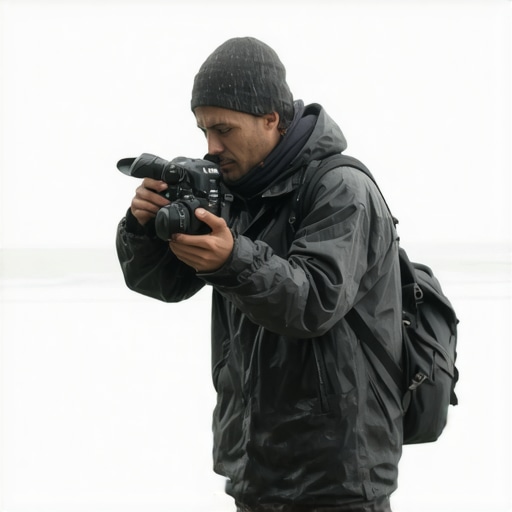 Photographer using weather-sealed camera equipped for outdoor shoots in rain