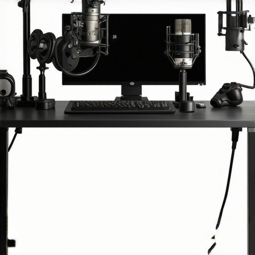 A professional creator studio with lighting, microphone, camera, and rigs