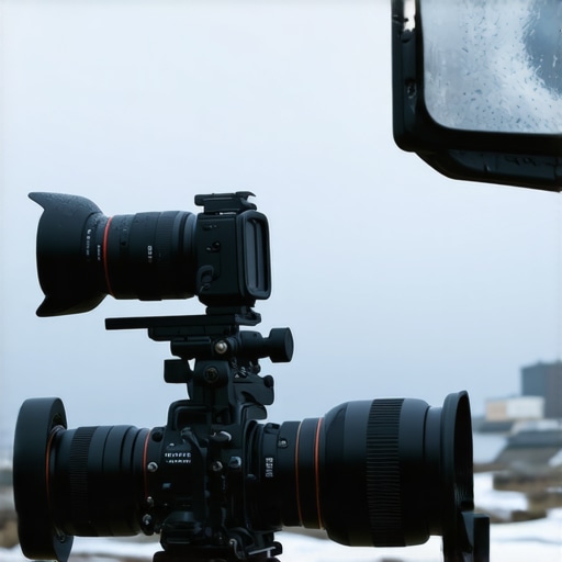 Creator rig with camera, microphone, and lighting in weather