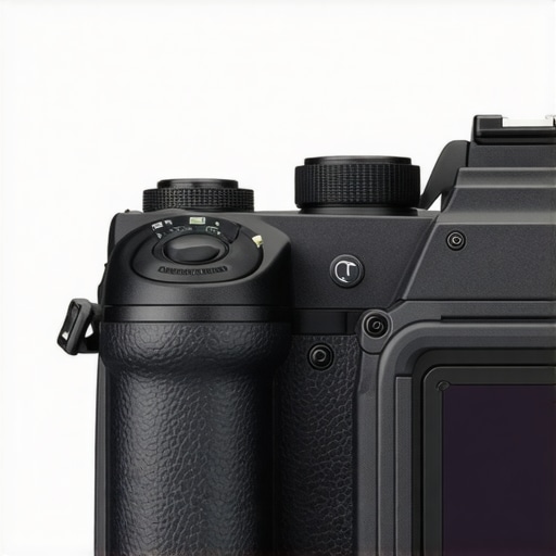 Close-up view of a camera rig with ceramic rails and metal fittings