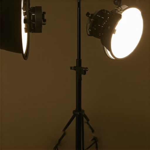 A professional studio lighting stand extended to its maximum height, demonstrating stability and build quality.