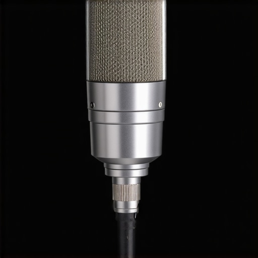 Close-up image of a professional microphone's aluminum body with control switches