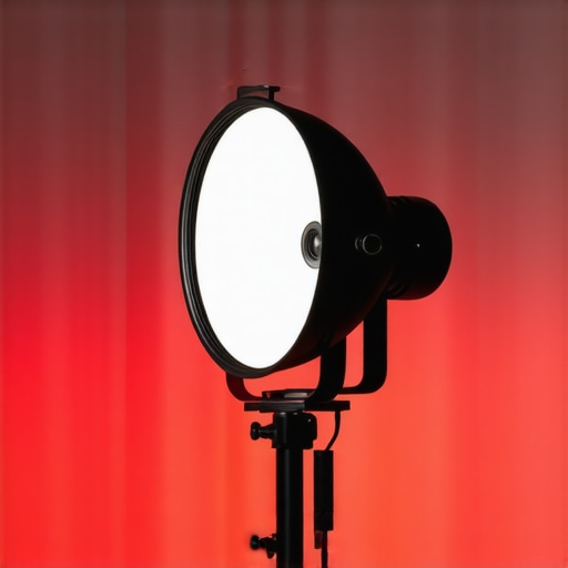 A high-quality studio light operating during a busy shoot, showcasing its cooling system and construction.