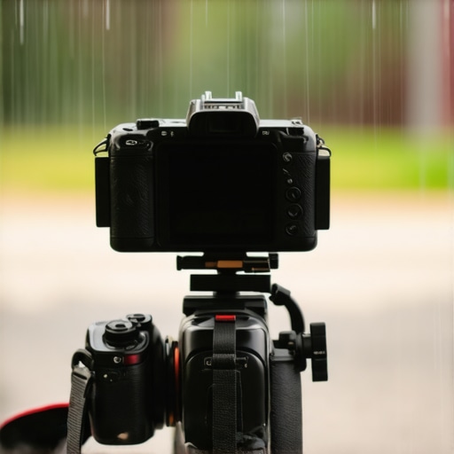 Camera with weatherproof features operating in rainy outdoor environment.