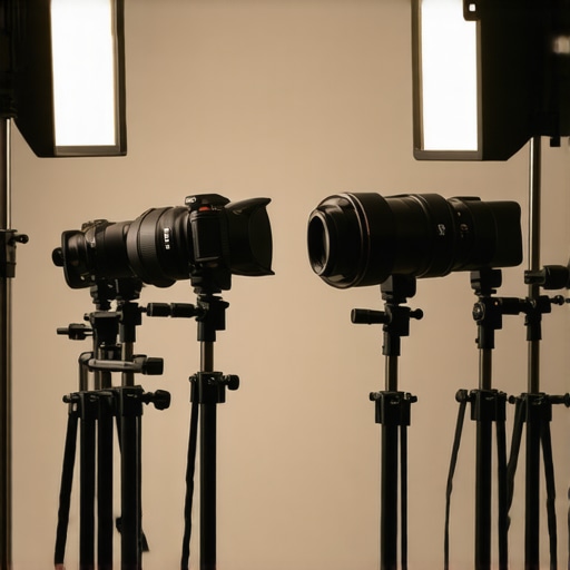 Photo showing studio microphones, lighting, and video equipment during durability tests.