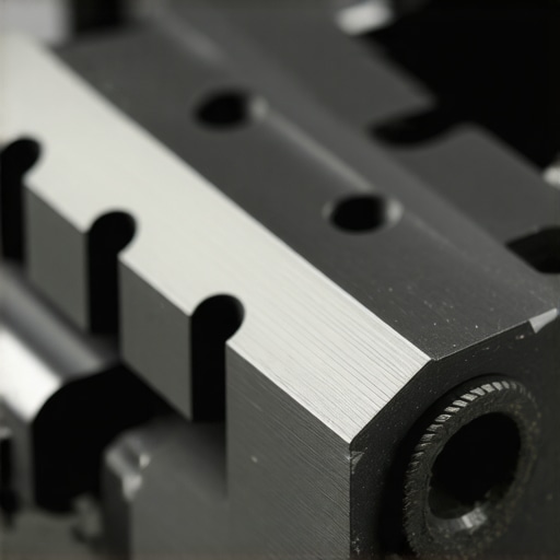 Detailed view of the machining and locking system of the titanium camera rail