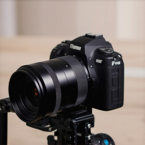 Detail shot of titanium focus link attached to a professional camera setup.