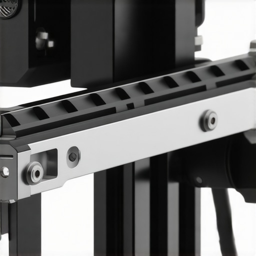 Detailed shot of the titanium rail's machined surface mounted on a mirrorless camera rig.