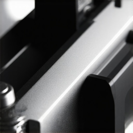 Close-up of titanium rail mount securing a mirrorless camera lens, highlighting its precision craftsmanship and sleek design