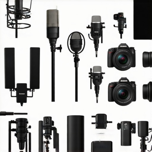 Side-by-side comparison of budget and professional studio gear including lighting, microphone, and camera setups.
