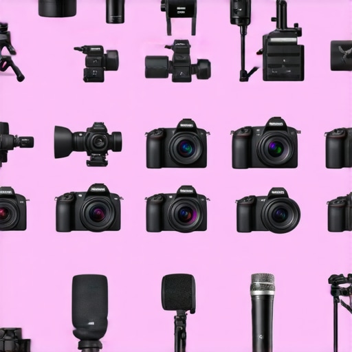A detailed comparison chart of professional creator gear including rigs, lights, cameras, and microphones.