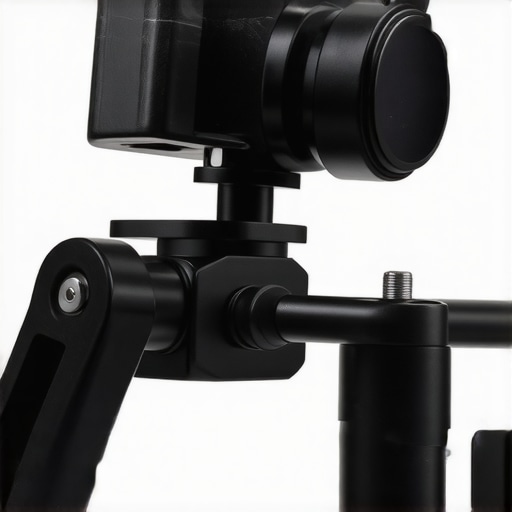 Detailed close-up of a professional camera rig desk arm showcasing reinforced joints and tension control.