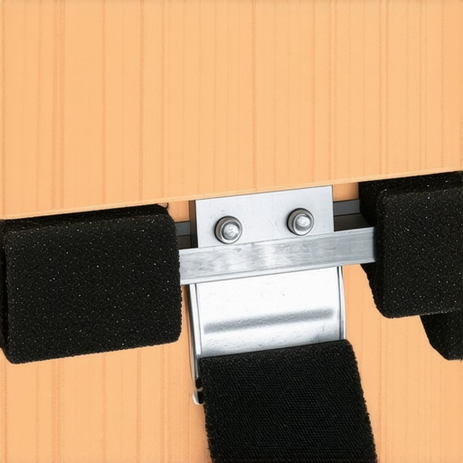 Steel clamp gripping a desk with rubber pads for stability