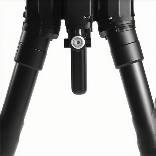 Close-up image showcasing the metal and plastic construction of a sturdy tripod stabilizer tool.