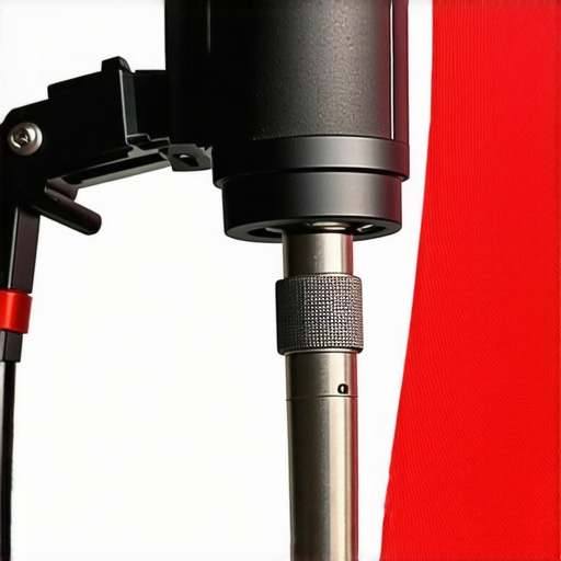 Detailed view of gas spring inside a microphone arm showing movement control