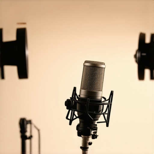 Microphone and lighting kit in studio environment