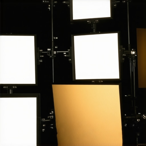 A high-end studio lighting kit with adjustable LED panels for professional videography.
