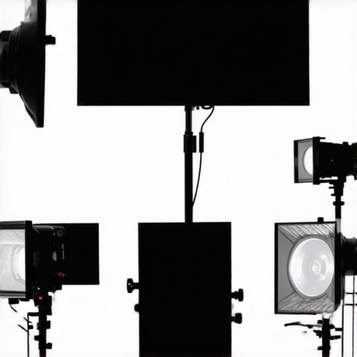 Illustration of a compact three-point lighting configuration in limited space