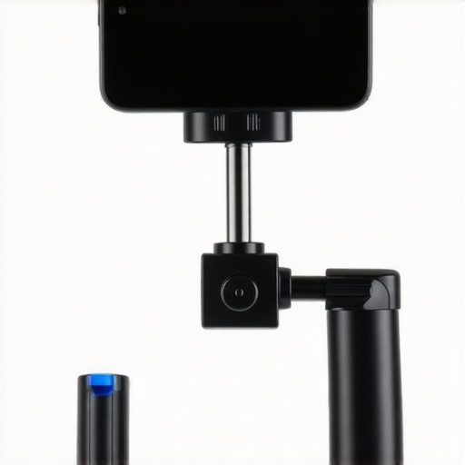 Detailed view of a sleek aluminum smartphone stabilizer showing handle and adjustment dial
