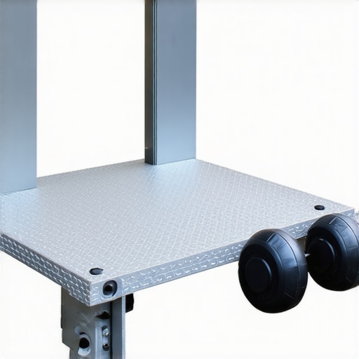 Detailed view of the steel baseplate's textured surface and clamp system.