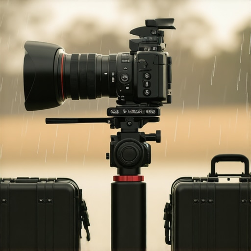 Outdoor weather-resilient lighting, camera, and microphone gear during storm