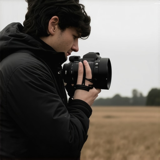 Photographer with lighting kit and camera in outdoor environment