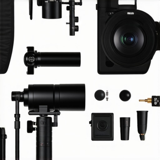 Studio camera setup with lighting and microphones